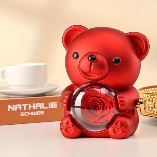 Preserved Red Rose & Cute Red Bear Box, Eternal Flower, Perfect Gift for Mom, Wife, Girlfriend, Grandma, Valentine's Day