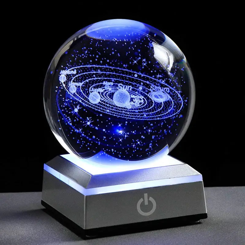 3D Solar System Crystal Ball With LED Base, Night Light For Home Decoration, Living Room,  Gift For Lovers, Valentine Best Gift