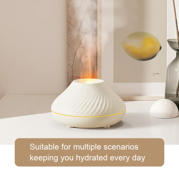 Aurora Volcanic Aroma Diffuser Essential Oil Lamp, 130ml USB Portable Air Humidifier with Colorful Flame Night Light