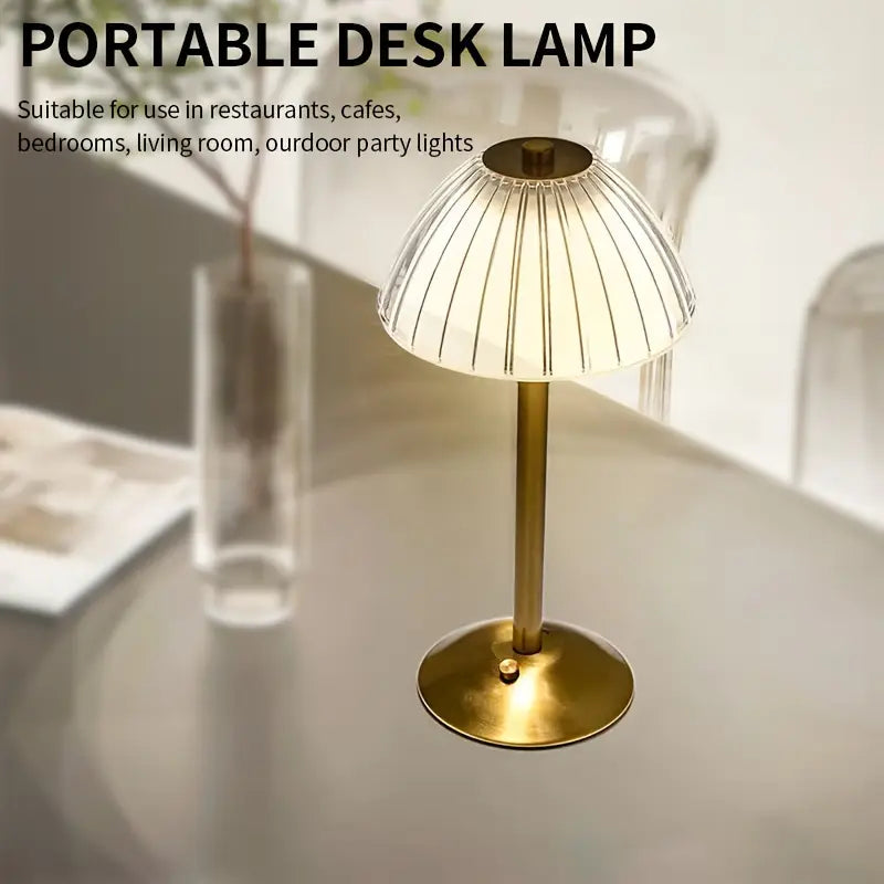 Modern Touch Control LED Desk Lamp with Polished Metal Finish, Rechargeable Lithium Battery, USB Powered, Up Light Shade for Various Room Types - Festive Ambient Lighting