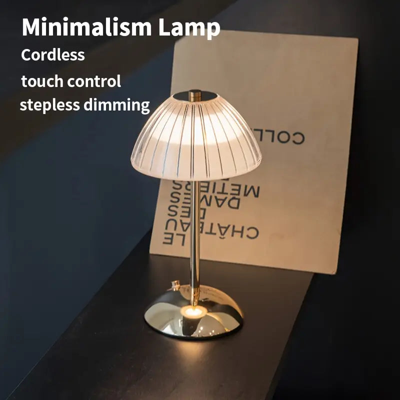 Modern Touch Control LED Desk Lamp with Polished Metal Finish, Rechargeable Lithium Battery, USB Powered, Up Light Shade for Various Room Types - Festive Ambient Lighting