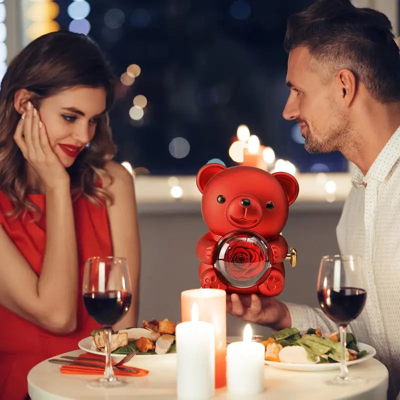 Preserved Red Rose & Cute Red Bear Box, Eternal Flower, Perfect Gift for Mom, Wife, Girlfriend, Grandma, Valentine's Day