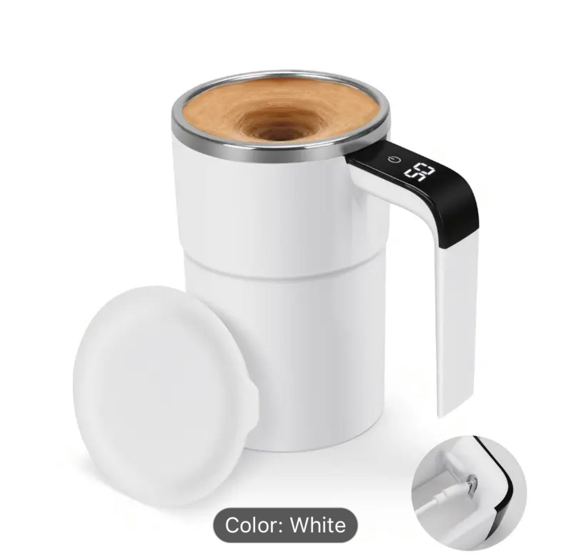 Auto Stirring Cup, Automatic Magnetic Self Stirring Coffee Cup With Temperature Display Function, Travel Tumbler Car Cup For Milk Chocolate Mocha, Creamy White