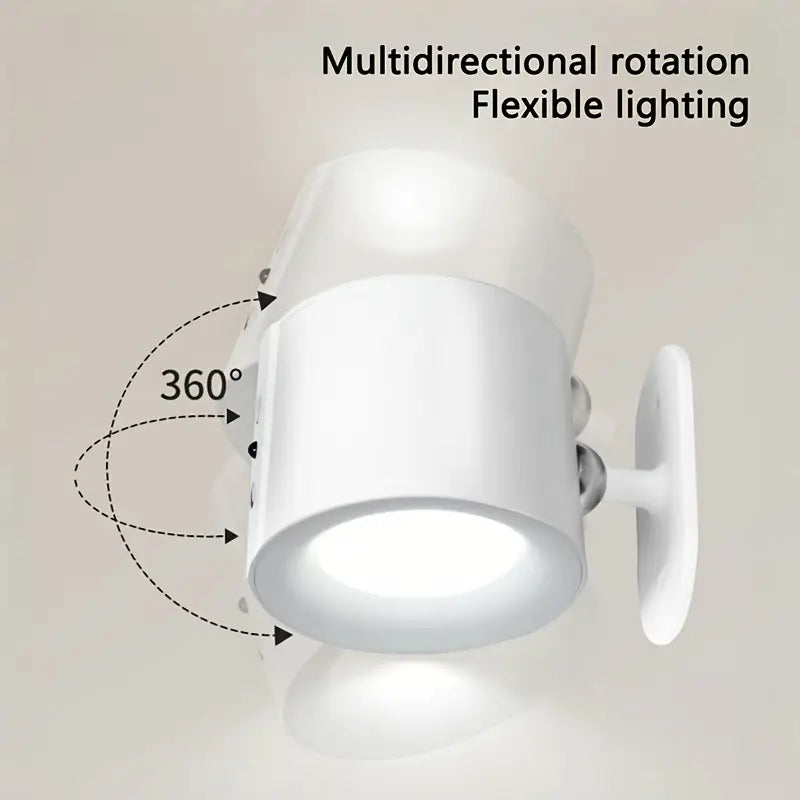 LED Magnetic Wall Lamp, 360° Rotating Dual-Sided, 3 Adjustable Colors, Touch Remote Control, USB Rechargeable, Battery Powered, Infrared Sensor