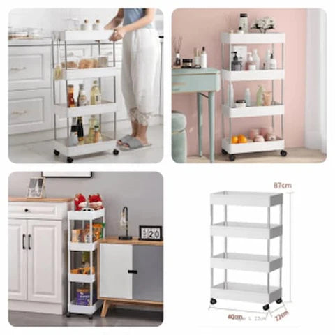 4 Layer Plastic Rolling Utility Cart Slide Out Narrow Kitchen Storage Trolley Rack with Caster Wheels, Storage Shelves Space Saving Home Storage Organizer Racks