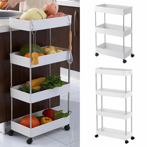 4 Layer Plastic Rolling Utility Cart Slide Out Narrow Kitchen Storage Trolley Rack with Caster Wheels, Storage Shelves Space Saving Home Storage Organizer Racks