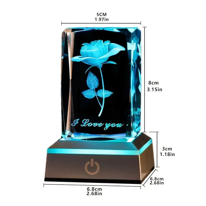 3D Rose Crystal With LED Color Lamp, Valentine Gift, Mother's Day Gift, Birthday Present For Girlfriend, Wife, Mother,