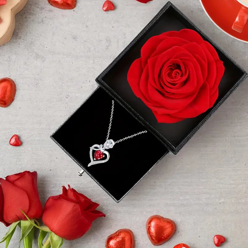 Heart-Shaped Rose Pendant Necklace with Synthetic Zirconia, Alloy Jewelry Gift for Mom, Wife, Lover, Daughter, Girlfriend, Best Friend - Perfect for Valentine'S Day, Birthday -