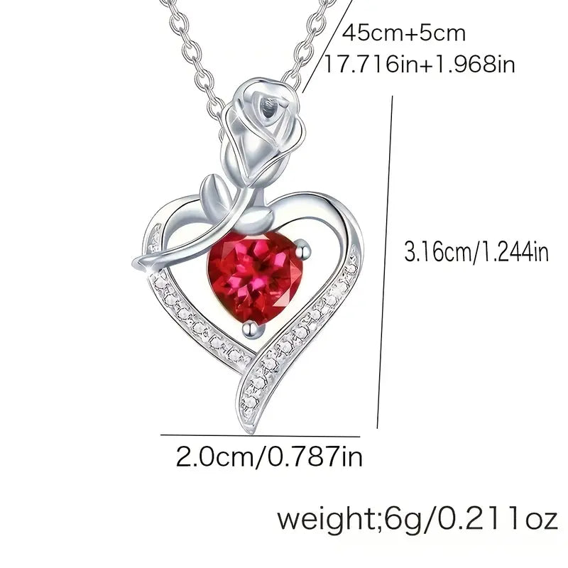 Heart-Shaped Rose Pendant Necklace with Synthetic Zirconia, Alloy Jewelry Gift for Mom, Wife, Lover, Daughter, Girlfriend, Best Friend - Perfect for Valentine'S Day, Birthday -