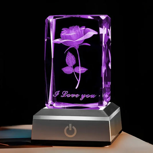 3D Rose Crystal With LED Color Lamp, Valentine Gift, Mother's Day Gift, Birthday Present For Girlfriend, Wife, Mother,