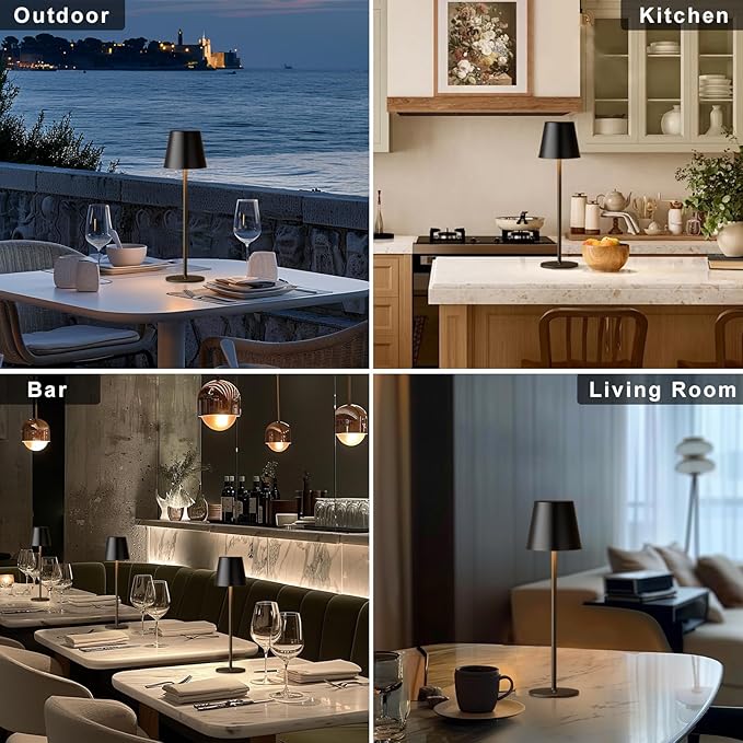 Modern Cordless Table Lamp, LED Metal Lamp, Rechargeable Touch Night Light, Atmosphere Light for Bedroom or Restaurant