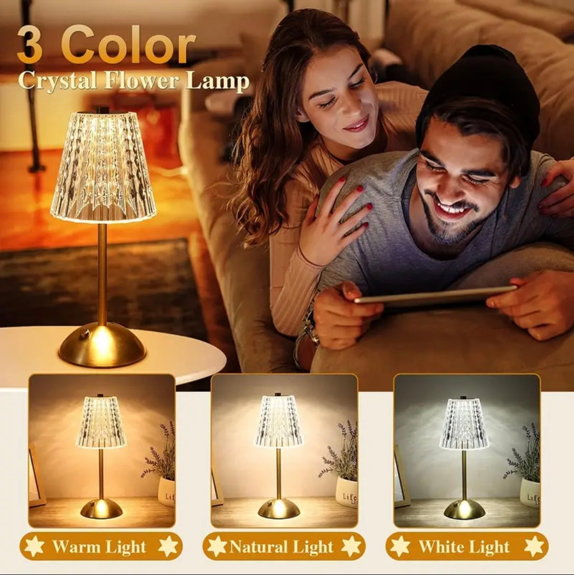 Modern Home Decor Rechargeable USB Charge Touch Crystal Table Lamp Atmosphere Lamp Best for Living Rooms, Bedroom, Restaurants