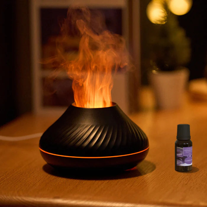 Aurora Volcanic Aroma Diffuser Essential Oil Lamp, 130ml USB Portable Air Humidifier with Colorful Flame Night Light