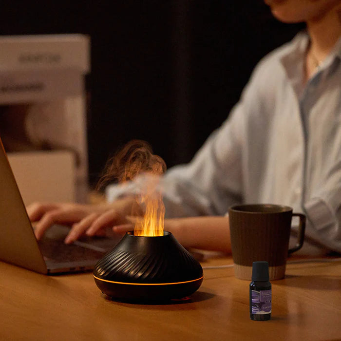 Aurora Volcanic Aroma Diffuser Essential Oil Lamp, 130ml USB Portable Air Humidifier with Colorful Flame Night Light