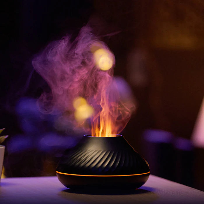 Aurora Volcanic Aroma Diffuser Essential Oil Lamp, 130ml USB Portable Air Humidifier with Colorful Flame Night Light