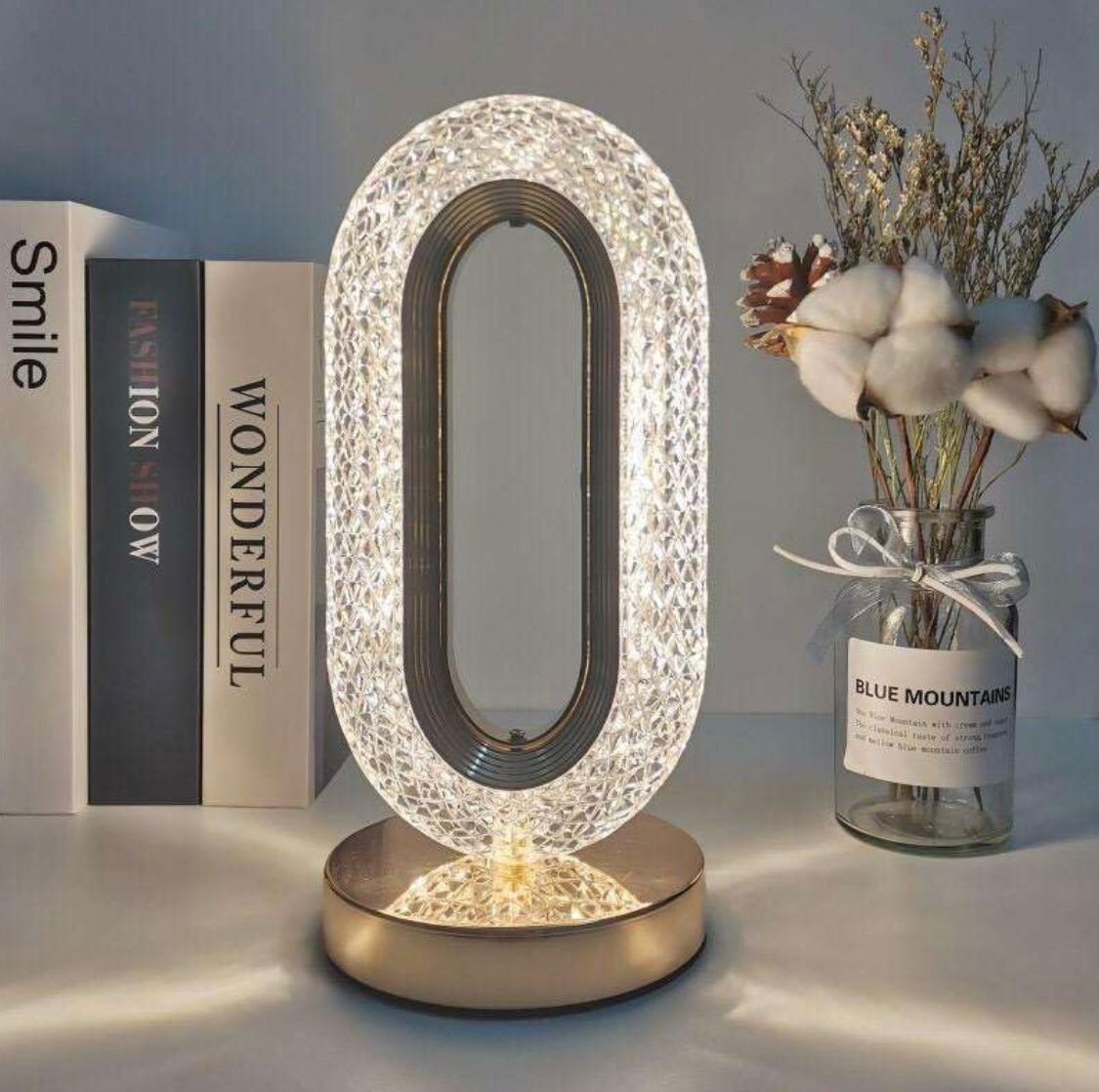 Oval Crystal Stand Night Lamp| LED Touch Night lamp | Decorative Bedside Desk Lamp |Table Night Lamp | 3 Colors Changing Led Crystal