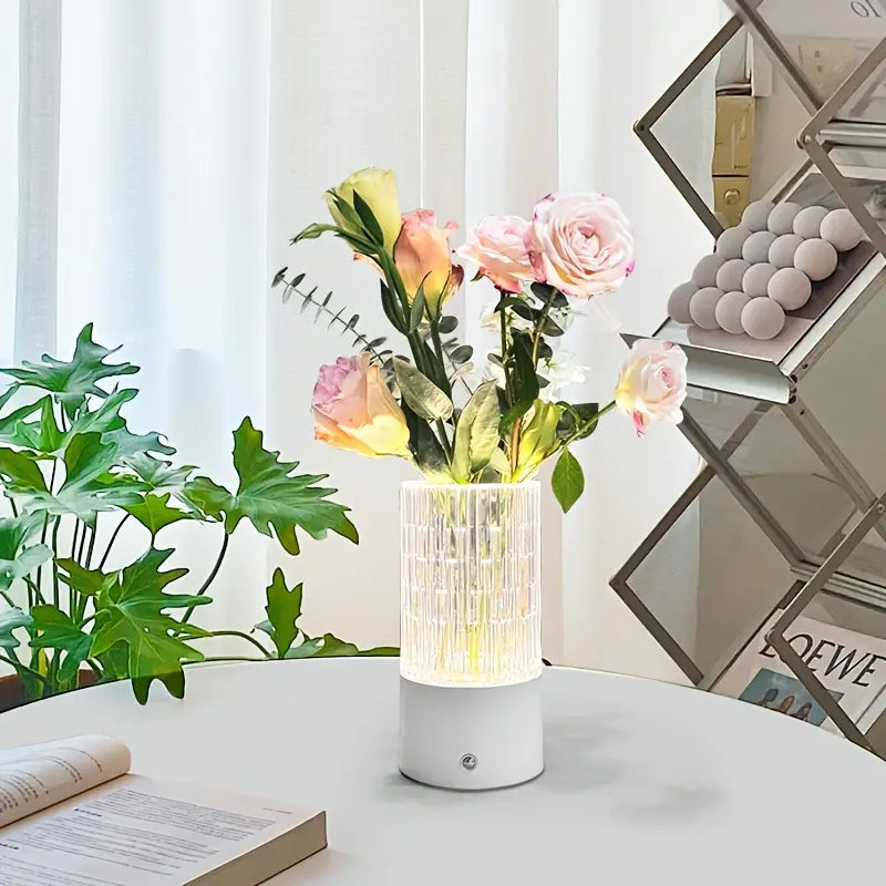 Modern Touch Control Acrylic Vase Table Lamp, USB Rechargeable Bedside Night Decorative Lamp, Adjustable Lighting, with Polished Metal and Acrylic Base, for Bedroom, Living Room, Office Desk