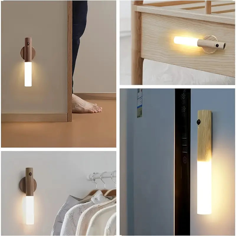 Portable Motion-Sensing LED Night Light - Modern Striped Design, Battery-Powered with Rechargeable 300mAh Battery, Easy-to-Install Wall Mount, Ideal for Office Use