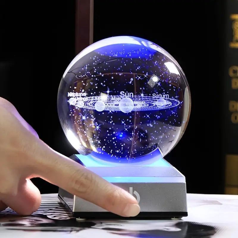 3D Solar System Crystal Ball With LED Base, Night Light For Home Decoration, Living Room,  Gift For Lovers, Valentine Best Gift