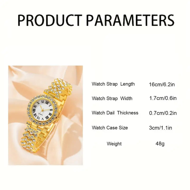 Elegant 7pcs Women's Fashion Quartz Watch & Jewelry Set - Alloy Band, Non-Rechargeable Battery