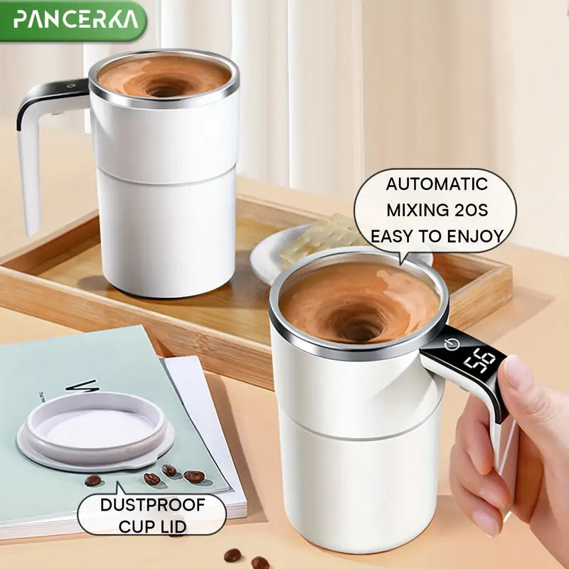 Auto Stirring Cup, Automatic Magnetic Self Stirring Coffee Cup With Temperature Display Function, Travel Tumbler Car Cup For Milk Chocolate Mocha, Creamy White