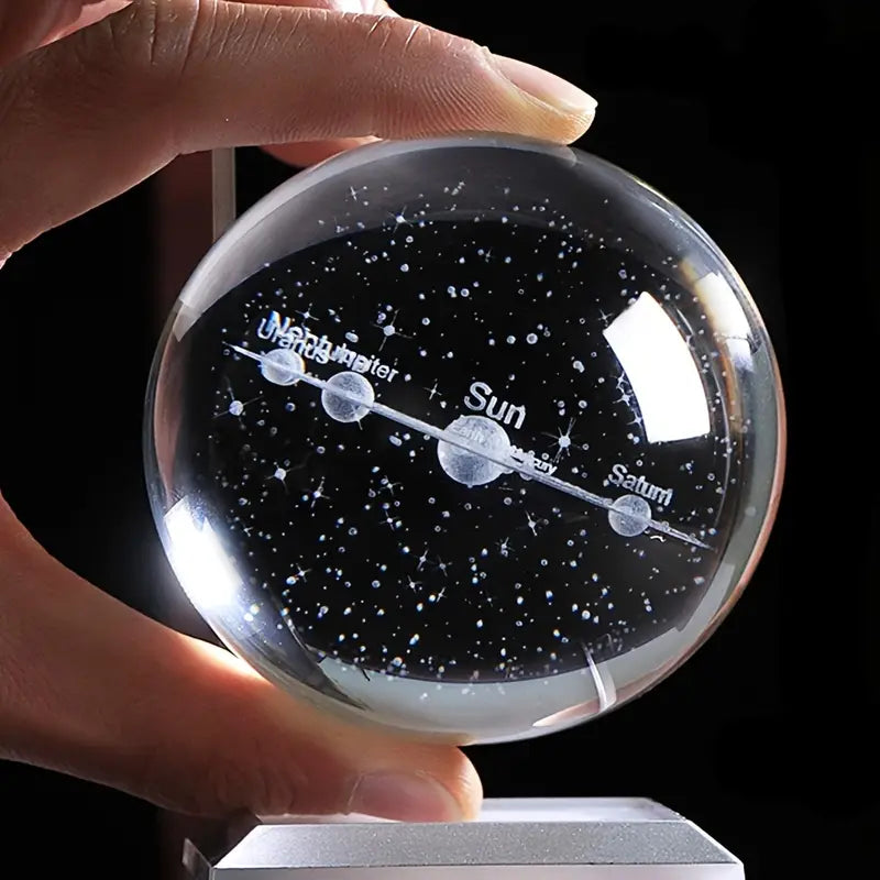 3D Solar System Crystal Ball With LED Base, Night Light For Home Decoration, Living Room,  Gift For Lovers, Valentine Best Gift