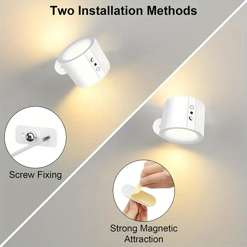 LED Magnetic Wall Lamp, 360° Rotating Dual-Sided, 3 Adjustable Colors, Touch Remote Control, USB Rechargeable, Battery Powered, Infrared Sensor