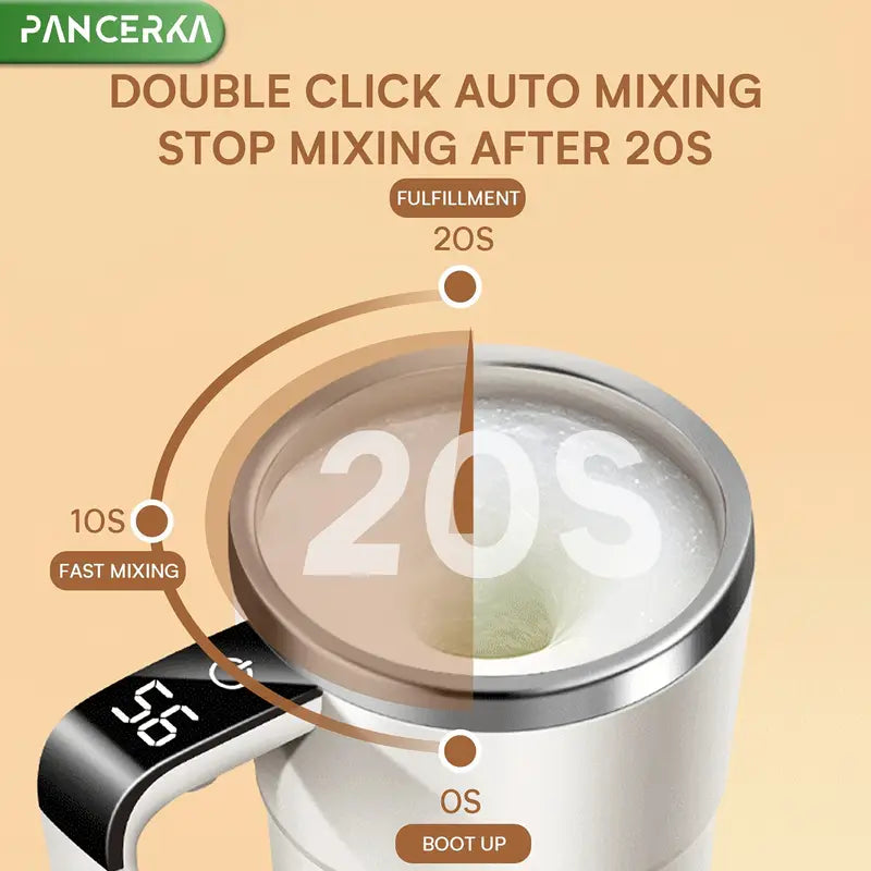 Auto Stirring Cup, Automatic Magnetic Self Stirring Coffee Cup With Temperature Display Function, Travel Tumbler Car Cup For Milk Chocolate Mocha, Creamy White