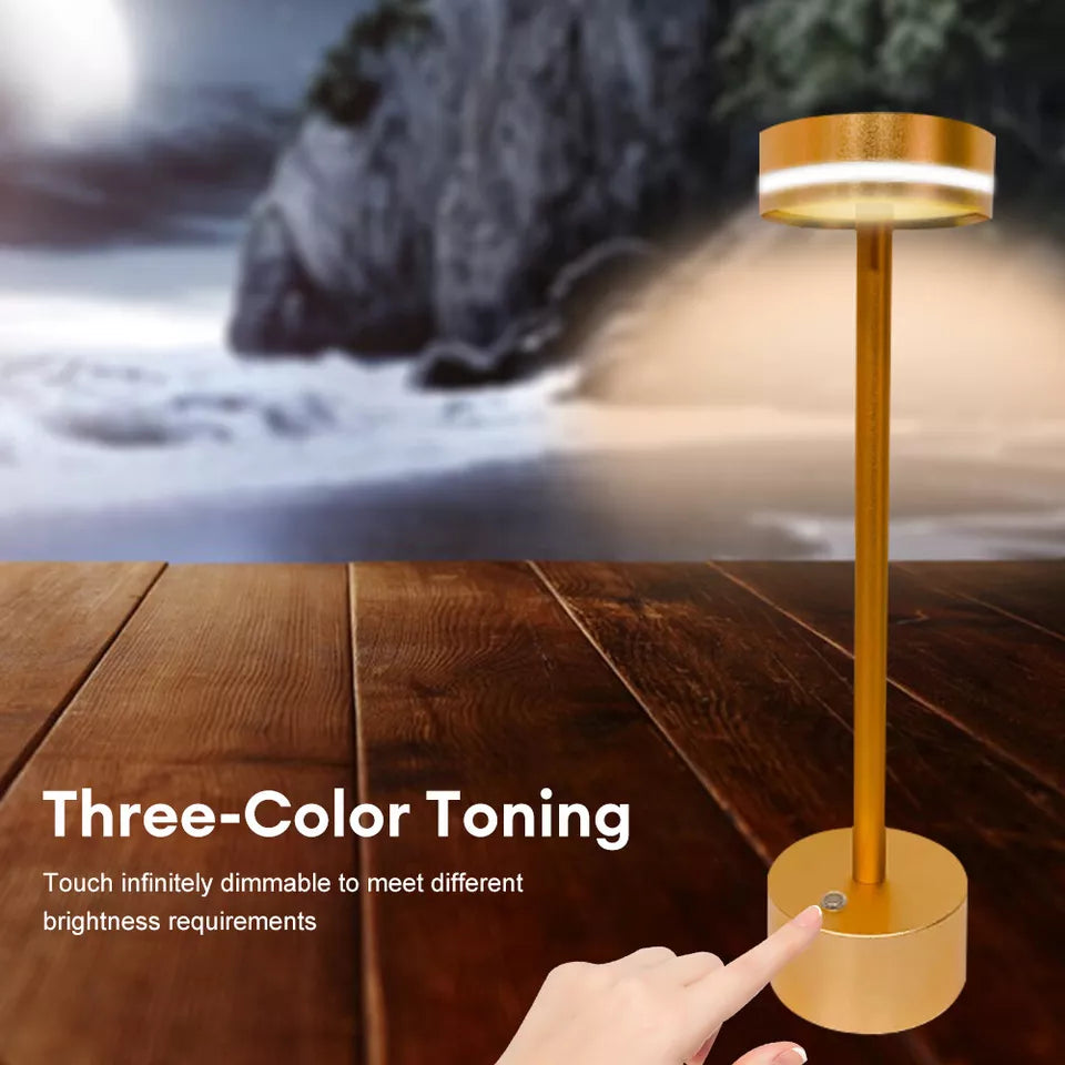 LED Table Lamp, Cordless Metal Desk Lamp,3 Color Touch Control Rechargeable Lamp