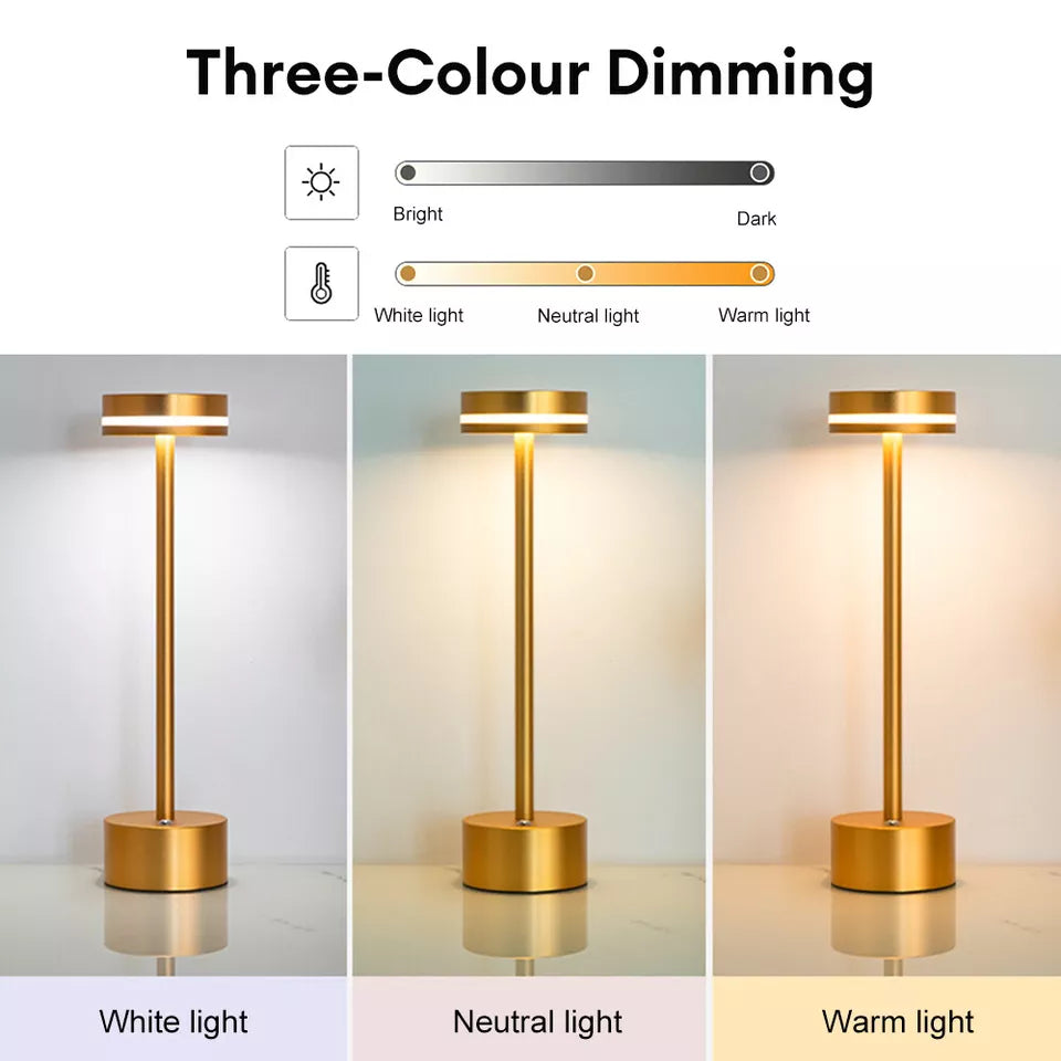 LED Table Lamp, Cordless Metal Desk Lamp,3 Color Touch Control Rechargeable Lamp