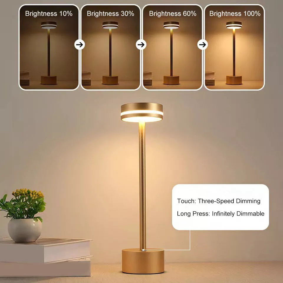 LED Table Lamp, Cordless Metal Desk Lamp,3 Color Touch Control Rechargeable Lamp