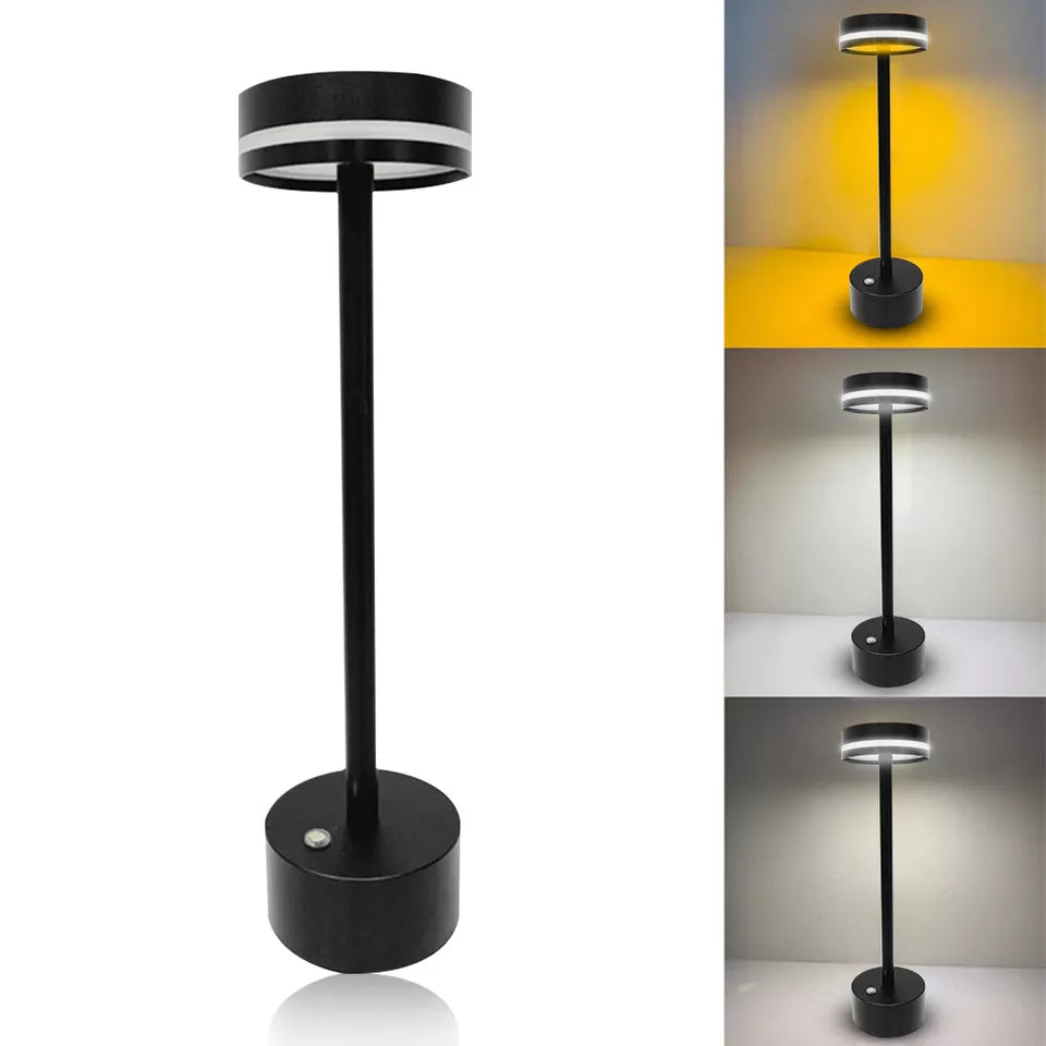 LED Table Lamp, Cordless Metal Desk Lamp,3 Color Touch Control Rechargeable Lamp