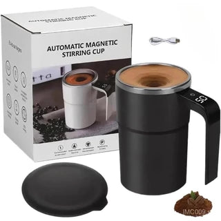 Auto Stirring Cup, Automatic Magnetic Self Stirring Coffee Cup With Temperature Display Function, Travel Tumbler Car Cup For Milk Chocolate Mocha, Creamy White